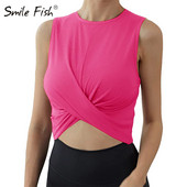 Női, alkalmi, ujjatlan, 2023-as Crewneck Active tanks felsők nyári csavaros elülső edzéshez Athletic Crop tank felső, forró rózsaszín Camis G1148