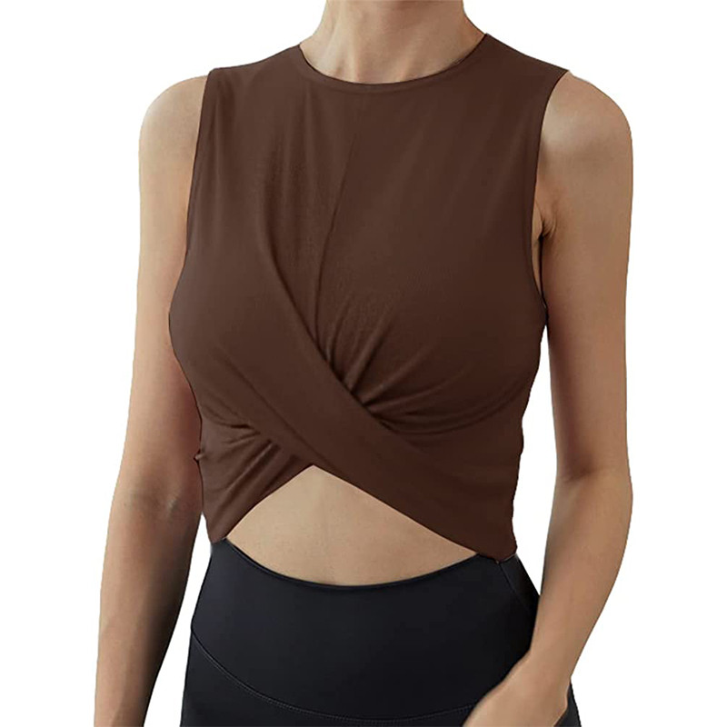 Sieviešu ikdiena bez piedurknēm, 2023. gads. Crewneck Active Tanks Topi Vasaras Twist Front Workout Athletic Crop Tank Top Hot Pink Camis G1148