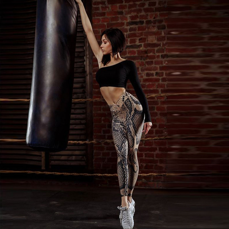 Γυναικείο μοτίβο από δέρμα φιδιού Πολυεστερικό ελαστικό κολάν δύναμης Νέο στυλ γυναικείας προπόνησης Push Up Μόδα σέξι κοκαλιάρικο κολάν