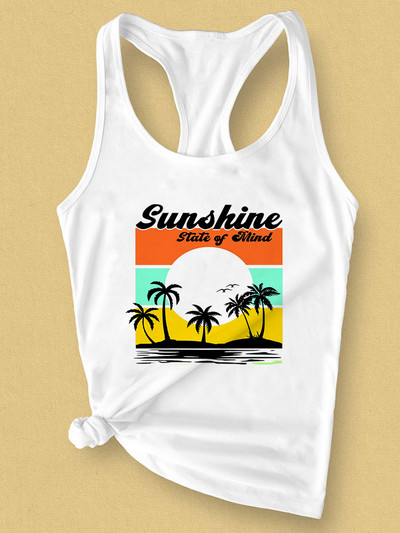 Jön a Női Sun Tank póló Napfény Grafikus nyári mellény Pólók Levélnyomtatás Alkalmi Beach Camis felsők póló ruhák