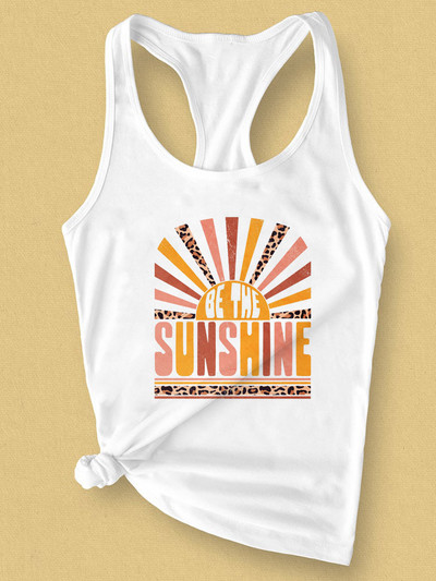 Jön a Női Sun Tank póló Napfény Grafikus nyári mellény Pólók Levélnyomtatás Alkalmi Beach Camis felsők póló ruhák