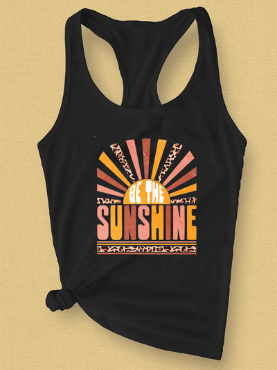 Jön a Női Sun Tank póló Napfény Grafikus nyári mellény Pólók Levélnyomtatás Alkalmi Beach Camis felsők póló ruhák