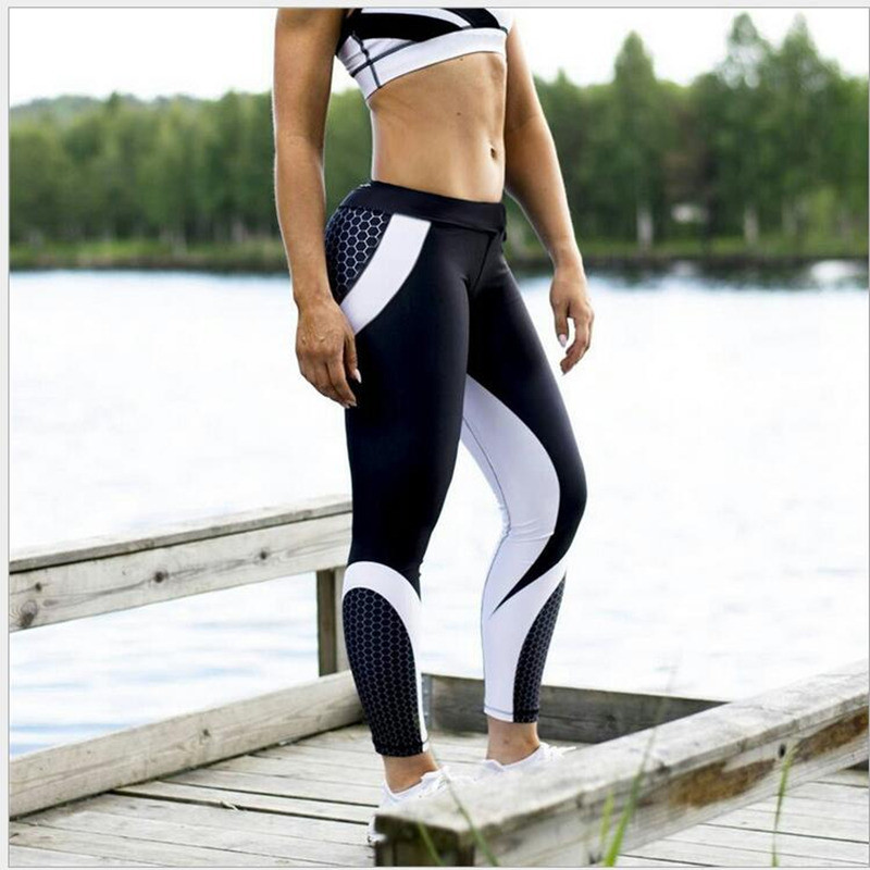 YSDNCHI Fitness Legingi Sieviešu sporta treniņi Leggins Push Up Bikses Print Elastic Slim Black