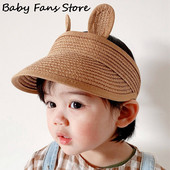 Aranyos baba napozósapka szalma baseball sapka nyúl fülek raffia panama gyerekek gyerekek nyári snapback tengerparti nyaralás Gorros állítható
