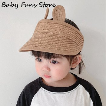 Χαριτωμένο μωρό καπέλο ηλίου ψάθινο καπέλο μπέιζμπολ Αυτιά κουνελιού Raffia Panama Παιδιά Παιδιά Καλοκαιρινό Snapback Beach Holiday Gorros Ρυθμιζόμενο
