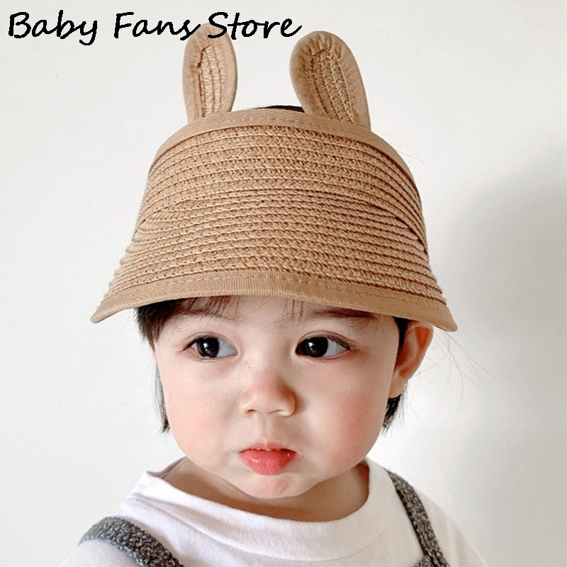 Jauka mazuļa sauļošanās cepure salmu beisbola cepure Truša ausis Rafija Panama Bērni Bērni Vasaras Snapback Beach Holiday Regulējams Gorros