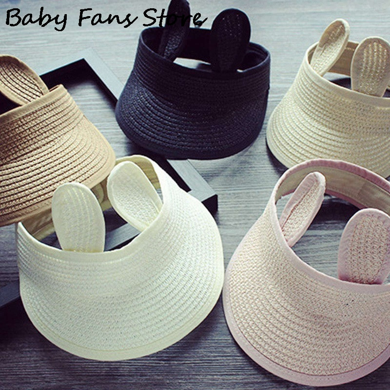 Jauka mazuļa sauļošanās cepure salmu beisbola cepure Truša ausis Rafija Panama Bērni Bērni Vasaras Snapback Beach Holiday Regulējams Gorros