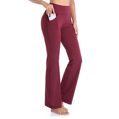 Magas derekú kiszélesedő leggings nőknek Nagy méretű, széles, egyenes lábú sportnadrág zsebbel, jóga Pilates Fitness ropa mujer