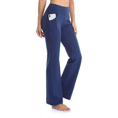 Magas derekú kiszélesedő leggings nőknek Nagy méretű, széles, egyenes lábú sportnadrág zsebbel, jóga Pilates Fitness ropa mujer