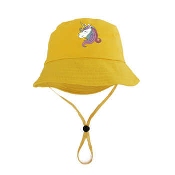 момичета кофа шапка еднорог шапки шапка момичета лятно слънце рибар шапка шапка за деца Ветроустойчиво въже майка деца