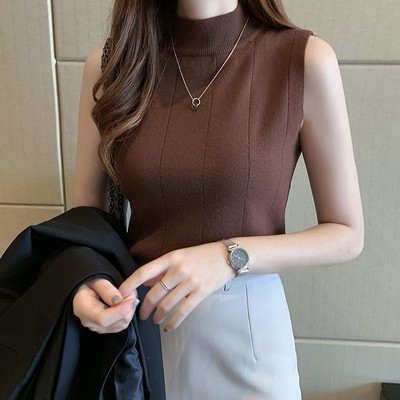 Tankok Női Szilárd, Ujjatlan, Alap divatos Femme Elegáns, koreai stílusú női felsők Félmagas színű diák alkalmi puha