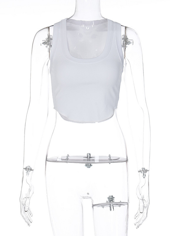 Hugcitar rievotais kvadrātveida kakls, balts, seksīgs, slaids, Y2K tropu topis vasaras sievietēm Goth apģērbi Ielu apģērbi brīvdienām ikdienas vairumtirdzniecība