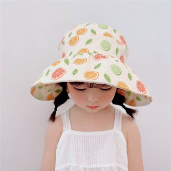 Καλοκαιρινό καπέλο για μωρά για κορίτσια με καρτούν Φρούτα με τύπωμα κουβά Καπέλο μεγάλο γείσο βαμβακερό αντηλιακό παιδικό αντηλιακό άδειο επάνω καπέλο ηλίου χωρίς καπέλα στο επάνω μέρος