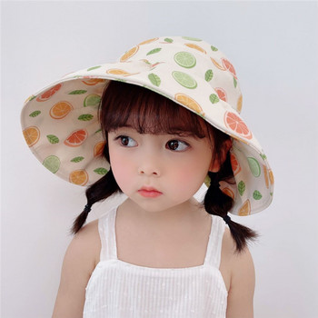 Καλοκαιρινό καπέλο για μωρά για κορίτσια με καρτούν Φρούτα με τύπωμα κουβά Καπέλο μεγάλο γείσο βαμβακερό αντηλιακό παιδικό αντηλιακό άδειο επάνω καπέλο ηλίου χωρίς καπέλα στο επάνω μέρος