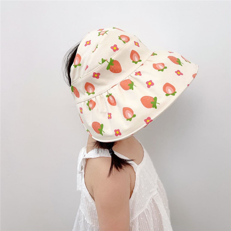 Vasaras brīvdabas meiteņu cepure multfilmas augļi drukas kausa cepure ar lielām malām kokvilnas bērniem saules aizsargkrēms, tukša sauļošanās cepure bez augšējiem aizsargiem
