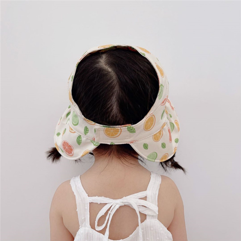 Vasaras brīvdabas meiteņu cepure multfilmas augļi drukas kausa cepure ar lielām malām kokvilnas bērniem saules aizsargkrēms, tukša sauļošanās cepure bez augšējiem aizsargiem