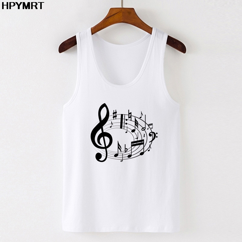 Jautra mūzikas nots ar apdruku Tkrekls Sieviešu Grafiskā veste Sieviešu bezpiedurknēm T-krekli Apģērbi Ielu apģērbi Topi Jauni vasaras balti topi sievietēm