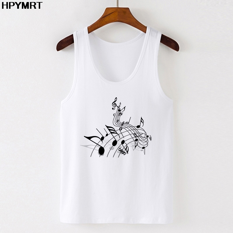 Jautra mūzikas nots ar apdruku Tkrekls Sieviešu Grafiskā veste Sieviešu bezpiedurknēm T-krekli Apģērbi Ielu apģērbi Topi Jauni vasaras balti topi sievietēm