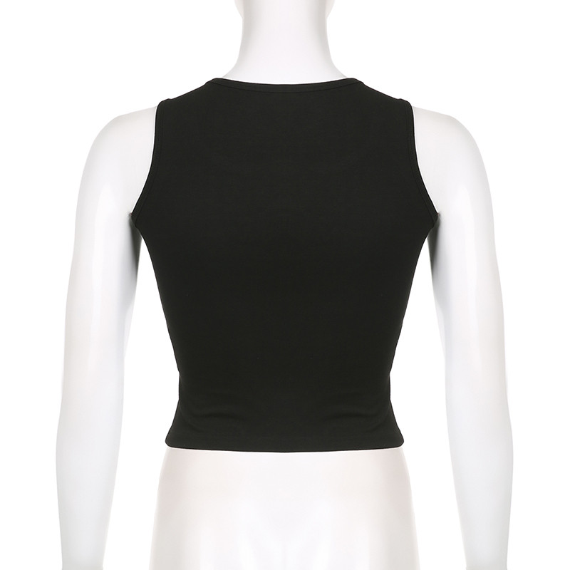 Rapcopter y2k Rhinestone topi Sieviešu melna trikotāžas mini veste O kakla bez piedurknēm Punk Goth melni sviedri Sieviešu ikdienas T-krekls Jauns