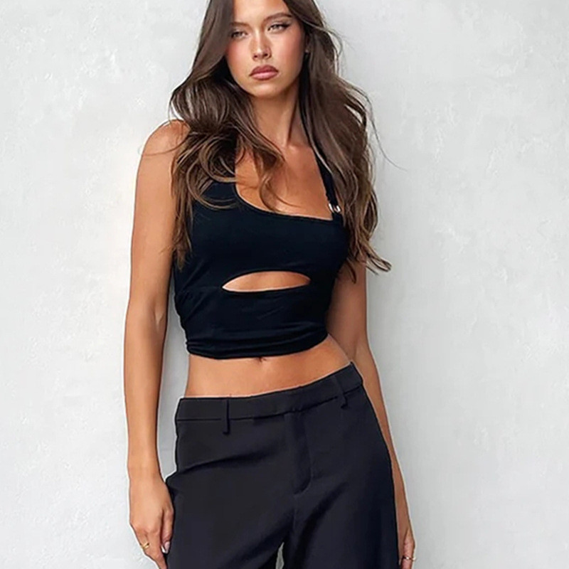 Κρυπτογραφικά ακανόνιστα κοψίματα καυτά σέξι μπλουζάκια με σάλτσα χωρίς πλάτη Κομψά καλοκαιρινά Y2K Slim Tanks Top Cropped Chic Streetwear