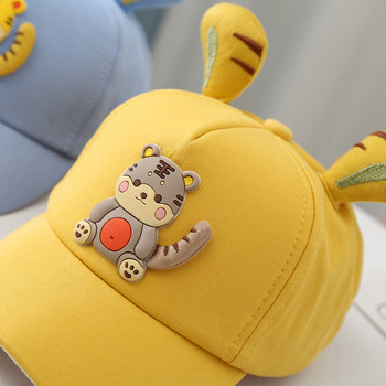 Нова бебешка бейзболна шапка с анимационен образ на тигър, лятна шапка за момичета, шапка с козирка, шапка с козирка, бонет, бебешка шапка, памучна шапка с уши