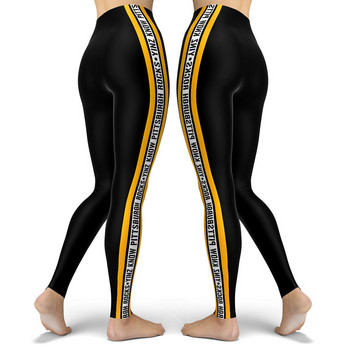 Спортни дамски клинове с щампа с черен дизайн на тесни райета Тесни панталони с пуш ап Femme Фитнес туризъм Легини за фитнес с висока талия Дрехи