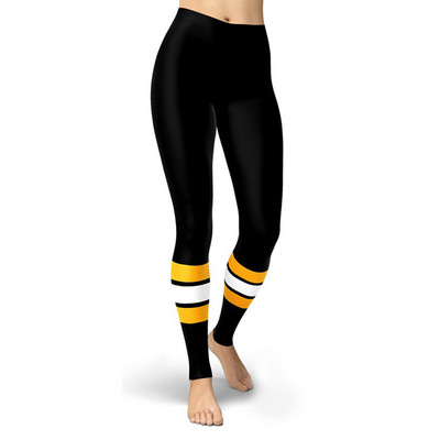 Fekete Design Vékony csíkos nyomtatott Sport Női Leggings Szűk Push Up nadrágok Femme Fitness Túrázás Magas derekú Edzőterem Leggins Ruhák
