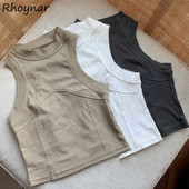 Tankok Női Nyári Harajuku Bodycon Crop Felsők Klub utcai ruházat Egyszerű masszív ujjatlan belül Y2K motoros divat vintage elasztikus