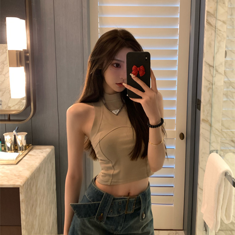 Tanks Γυναικείες καλοκαιρινές Harajuku Bodycon Crop Tops Club Streetwear Απλό συμπαγές αμάνικο εσωτερικό Y2K Biker Fashion Vintage Elastic