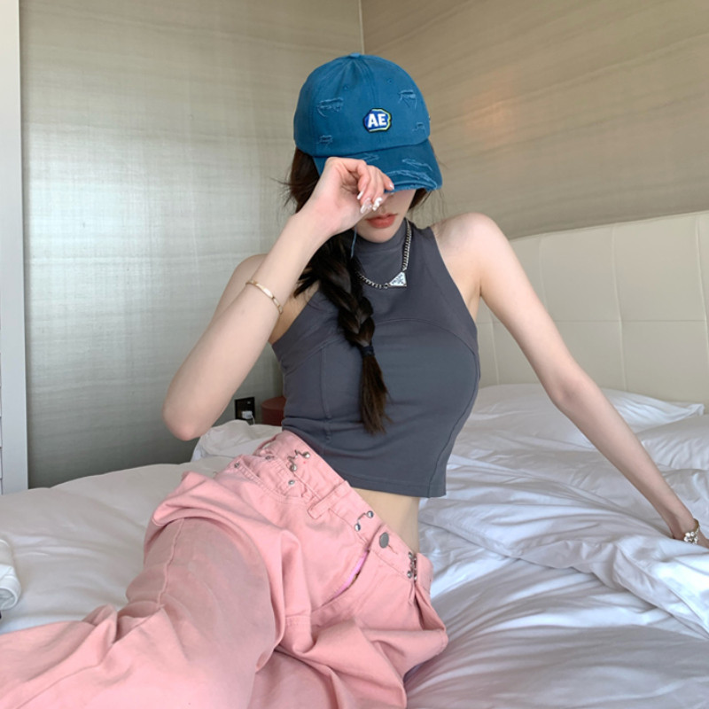 Tanks Γυναικείες καλοκαιρινές Harajuku Bodycon Crop Tops Club Streetwear Απλό συμπαγές αμάνικο εσωτερικό Y2K Biker Fashion Vintage Elastic