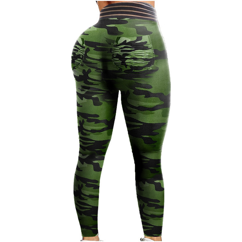 Καμουφλάζ ελαστικό ψηλόμεσο αθλητικό κολάν γυμναστικής Activewear Παντελόνι απορροφητικό αναπνέον στενό παντελόνι γυμναστικής