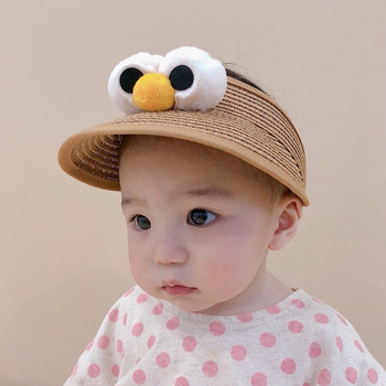 Καλοκαιρινό καπέλο μωρού Καλοκαιρινό καπέλο ψάθινο καπάκι χαριτωμένο κινούμενα σχέδια, ρυθμιζόμενα με μεγάλα μάτια, βρεφικά καπέλα ηλίου για παιδιά, νεογέννητα αγόρια, καπέλα παραλίας 1-6 ετών