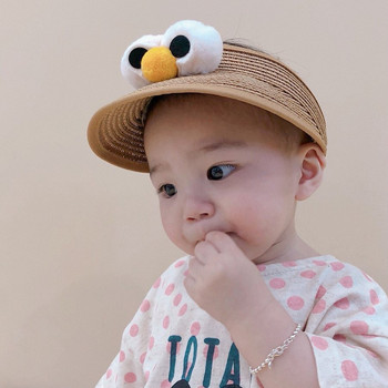 Καλοκαιρινό καπέλο μωρού Καλοκαιρινό καπέλο ψάθινο καπάκι χαριτωμένο κινούμενα σχέδια, ρυθμιζόμενα με μεγάλα μάτια, βρεφικά καπέλα ηλίου για παιδιά, νεογέννητα αγόρια, καπέλα παραλίας 1-6 ετών