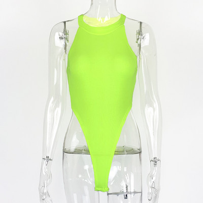 Női, karcsú, ujjatlan, kerek kötőfékű nyakú, magasan hasított jumpsuit, test mellény felső, sztreccs, tömör trikós, rövid ujjú felsők
