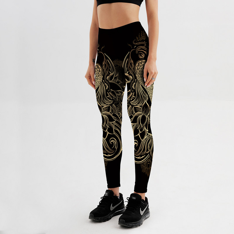 Γυναικεία μαύρα κολάν Καλοκαιρινό μαλακό ελαστικό παντελόνι προπόνησης με στάμπες απλού στυλ Παντελόνι γυμναστικής μεγάλου μεγέθους