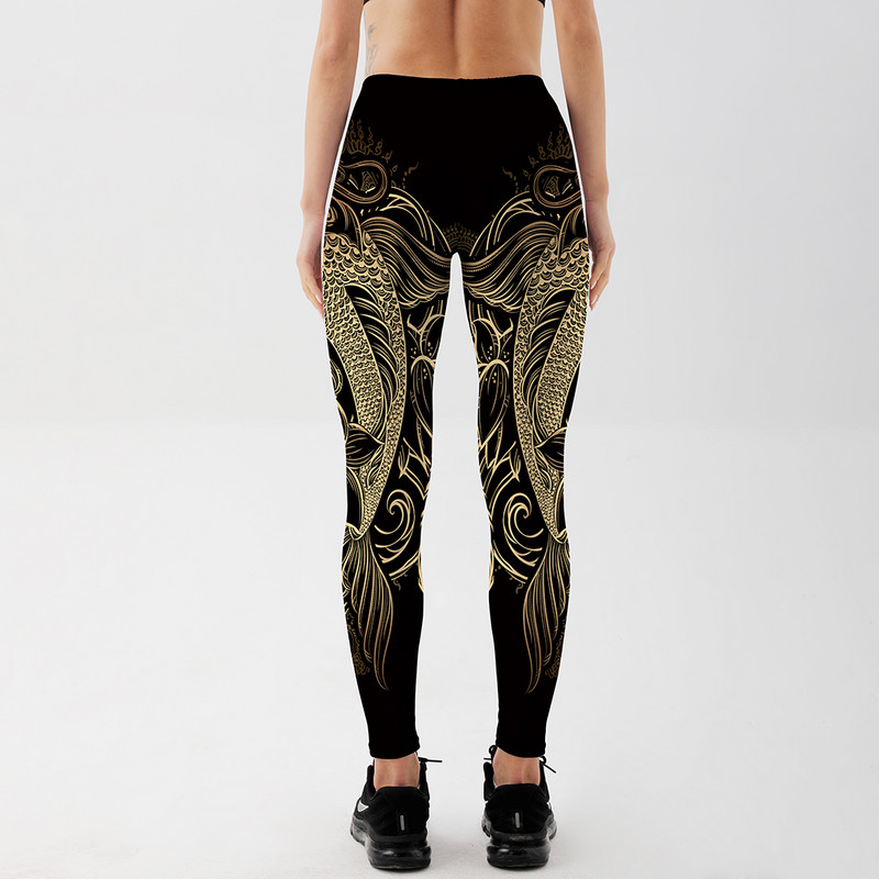 Γυναικεία μαύρα κολάν Καλοκαιρινό μαλακό ελαστικό παντελόνι προπόνησης με στάμπες απλού στυλ Παντελόνι γυμναστικής μεγάλου μεγέθους