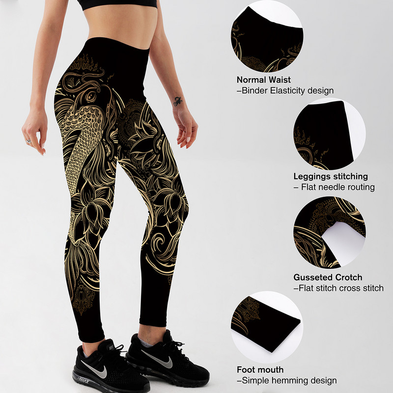 Γυναικεία μαύρα κολάν Καλοκαιρινό μαλακό ελαστικό παντελόνι προπόνησης με στάμπες απλού στυλ Παντελόνι γυμναστικής μεγάλου μεγέθους