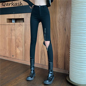 Leggings, női, cipzáras kialakítású lyuk S-3XL, magas derekú, tömör utcai viselet Stílusos Harajuku Női Minden meccs Cool Bottom Ins Ulzzang