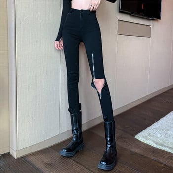 Κολάν Γυναικεία τρύπα με φερμουάρ Σχεδιασμός S-3XL Ψηλόμεση Μασίφ Streetwear Κομψά Harajuku Γυναικεία All-Match Cool Bottom Ins Ulzzang