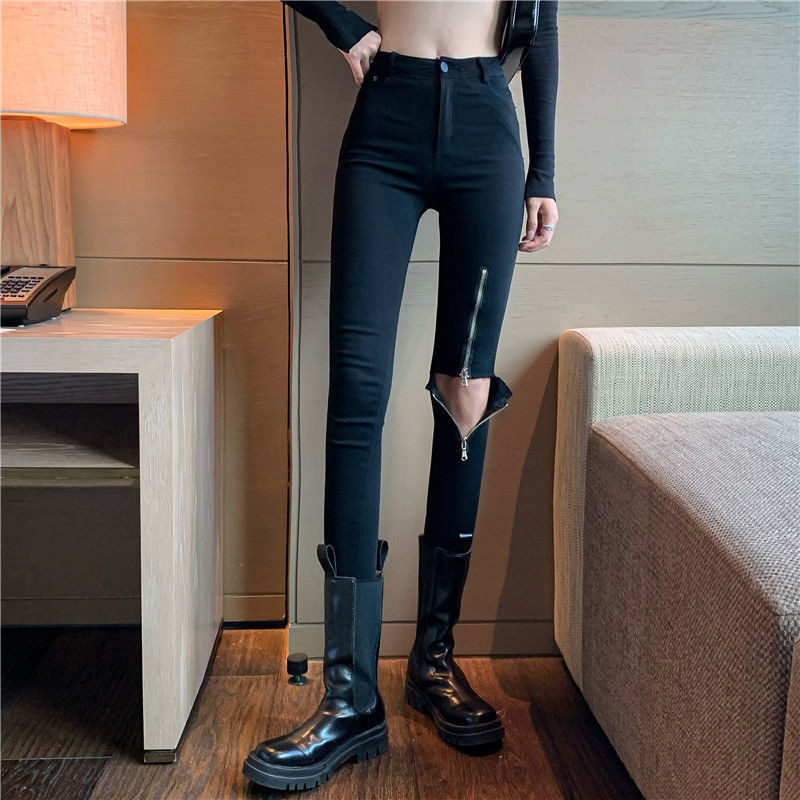 Κολάν Γυναικεία τρύπα με φερμουάρ Σχεδιασμός S-3XL Ψηλόμεση Μασίφ Streetwear Κομψά Harajuku Γυναικεία All-Match Cool Bottom Ins Ulzzang