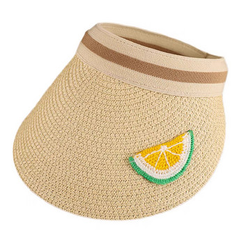 Сламени лятни шапки за майка, бебе, слънчеви шапки, анти-UV, детска козирка на открито, плажни шапки Сладки плодове, семейство, широка периферия, модна бебешка шапка с плодове