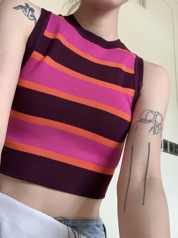 Tanks Γυναικεία ριγέ ρετρό σχεδίαση Προσωπικότητα Λεπτή σέξι καλοκαιρινή επένδυση Κορεάτικου στυλ Leisure Κομψά πλεκτά παντός τύπου Hot Girls