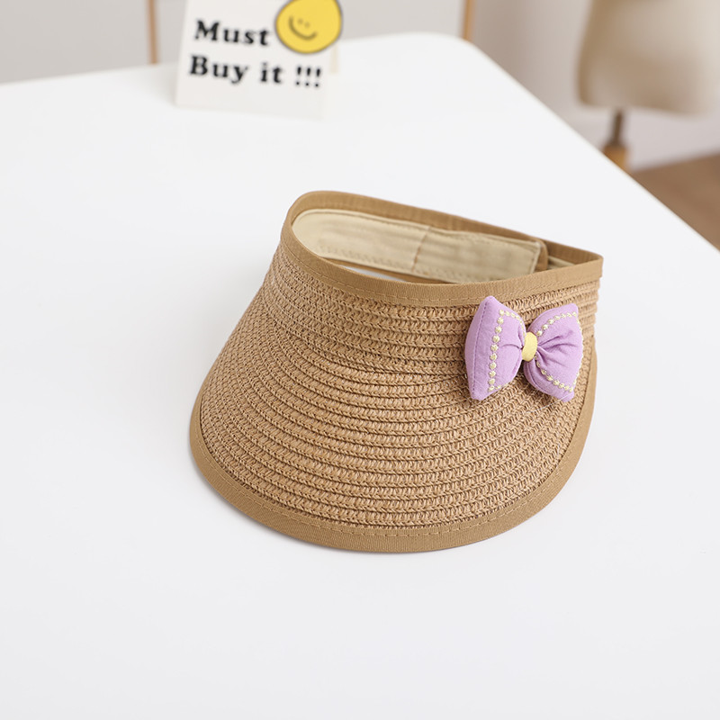 Υπέροχο κοριτσάκι Καλοκαιρινό ψάθινο καπέλο με παπιγιόν Καπέλα αντηλιακής αντηλιακής εξωτερικής παραλίας Κενά καπέλα χαριτωμένα καπέλα του μπέιζμπολ