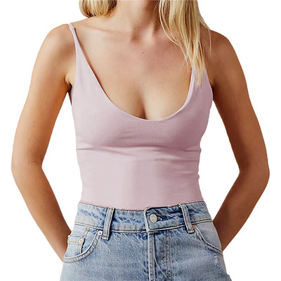 Xingqing Seamless Top y2k Esztétikus női egyszínű, U nyakú spagetti pánt, ujjatlan heveder pántok Camisole nyári utcai viselet