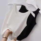 2023 ÚJ Nyári Kötött Női Camisole Tiszta Szín Fekete Fehér póló Szilárd színű Plus Size Vékony Tank mellény felső szexi ujjatlan felső