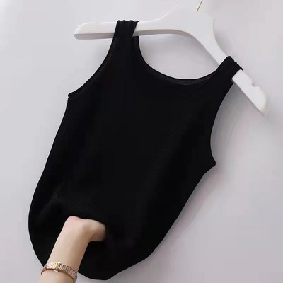 2023 ÚJ Nyári Kötött Női Camisole Tiszta Szín Fekete Fehér póló Szilárd színű Plus Size Vékony Tank mellény felső szexi ujjatlan felső