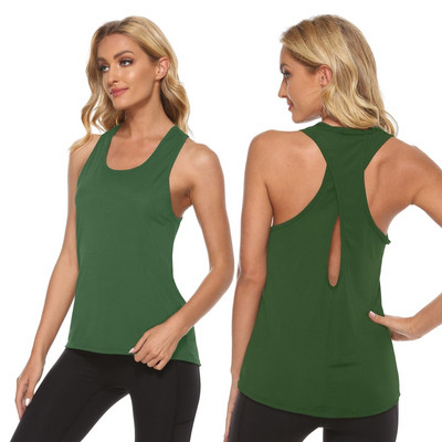 Női jógaedzés ujjatlan tankfelső szexi Cross Hollow Racerback sportmellény puha, légáteresztő pulóver