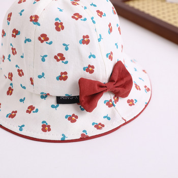 Сладка бебешка шапка с кофа с панделка Нова пролетна шапка за сенник за бебета, момчета и момичета Прекрасна лятна детска шапка с флорални мотиви на открито Шапка за риболов за 6-24 метра