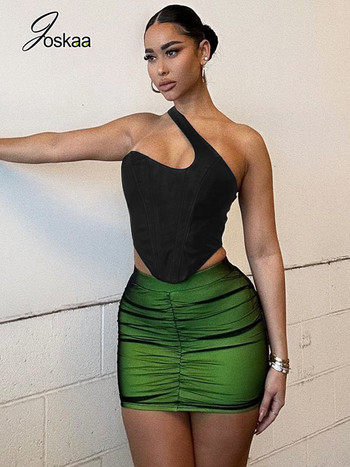Joskaa Μαύρα μονόχρωμα γιλέκα ώμου Γυναικεία ρούχα Καλοκαίρι 2023 Σέξι τυλιγμένο στήθος χωρίς πλάτη ακανόνιστες μπλούζες με φανελάκια Streetwear