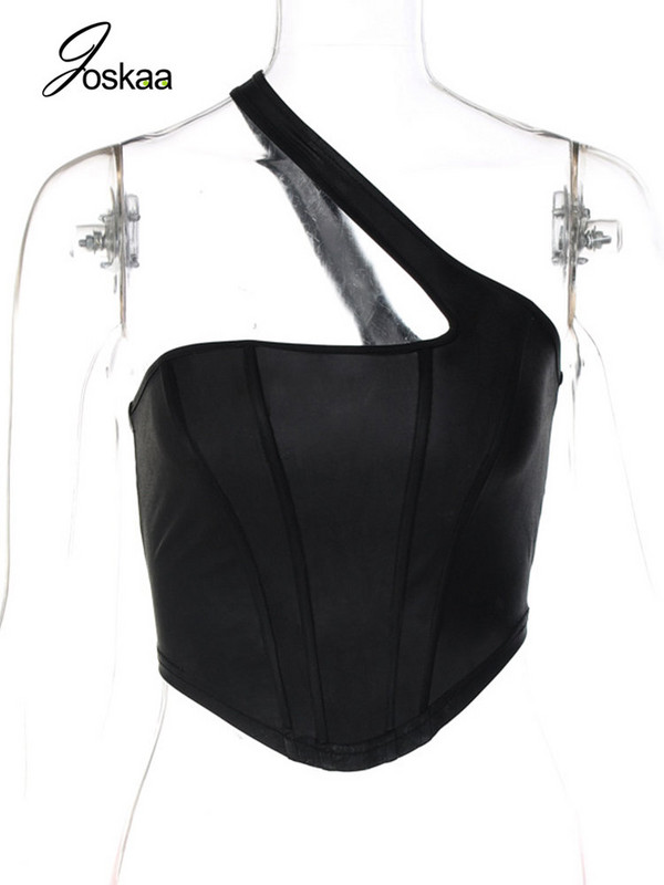Joskaa Μαύρα μονόχρωμα γιλέκα ώμου Γυναικεία ρούχα Καλοκαίρι 2023 Σέξι τυλιγμένο στήθος χωρίς πλάτη ακανόνιστες μπλούζες με φανελάκια Streetwear